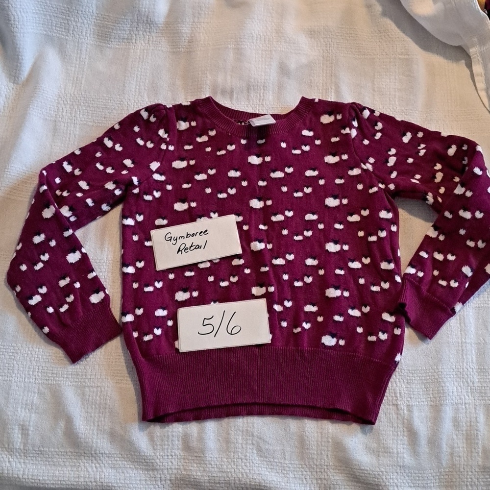 Gymboree girls size 5/6 purple cardigan with white sheep design